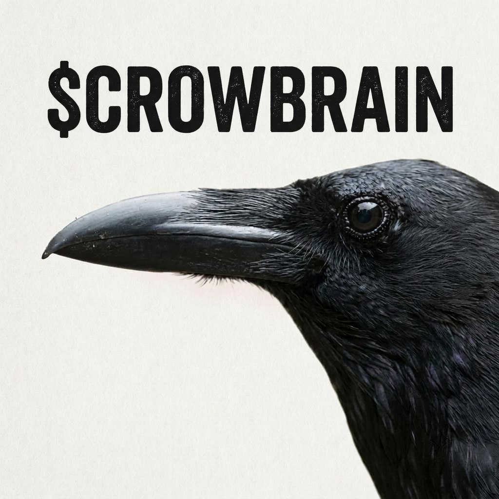 Black crow portrait with $CROWBRAIN lettering